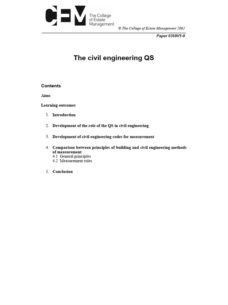 Role of QS in Civil Engineering | PDF | Real Estate Appraisal | Civil ...