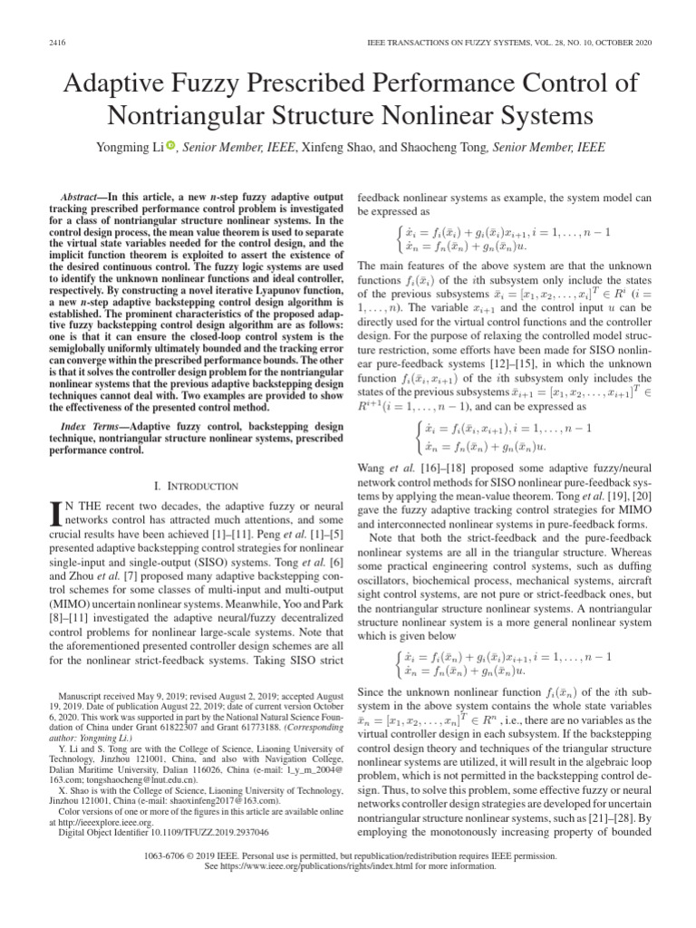 Adaptive Fuzzy Prescribed Performance Control of Nontriangular ...