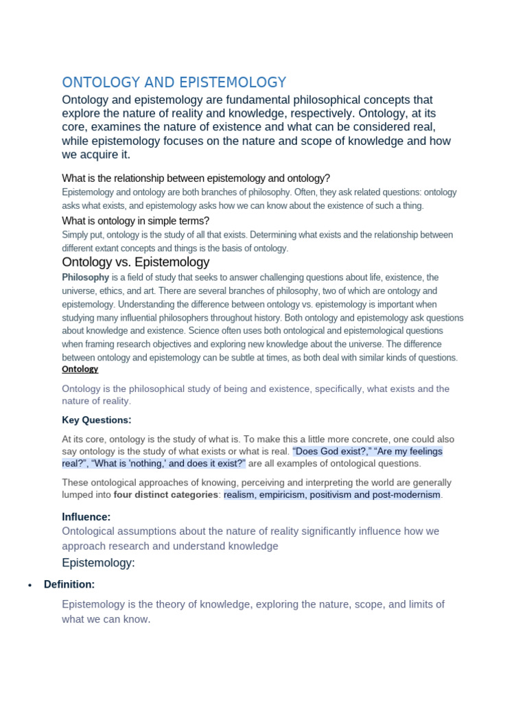 Understanding Ontology and Epistemology | PDF | Epistemology | Ontology