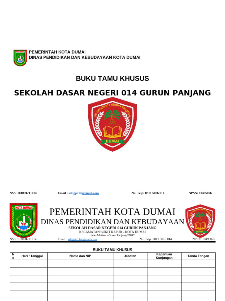 Buku Tamu Khusus SD Negeri 014 Gurun Panjang | PDF