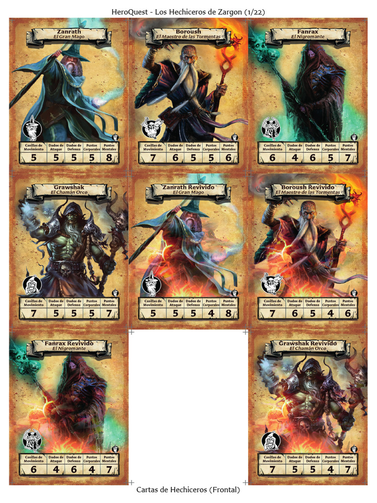 Cartas de Hechiceros de Zargon en HeroQuest | PDF