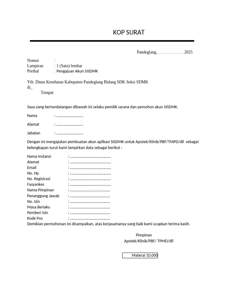 Formulir Permohonan Akun Sisdmk | PDF