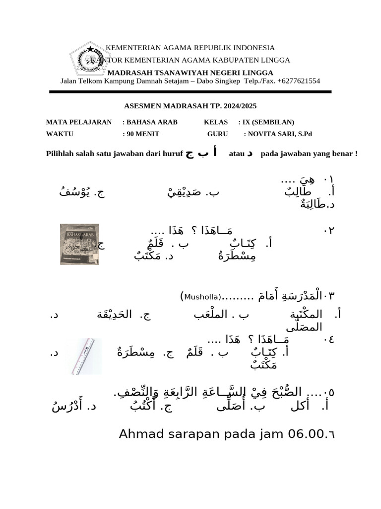 Soal Am Bahasa Arab Kelas 9 24 25 | PDF