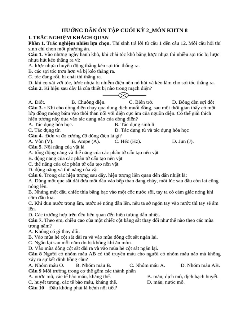 Đề Cương Cuối Kỳ 2 - khtn 8 | PDF