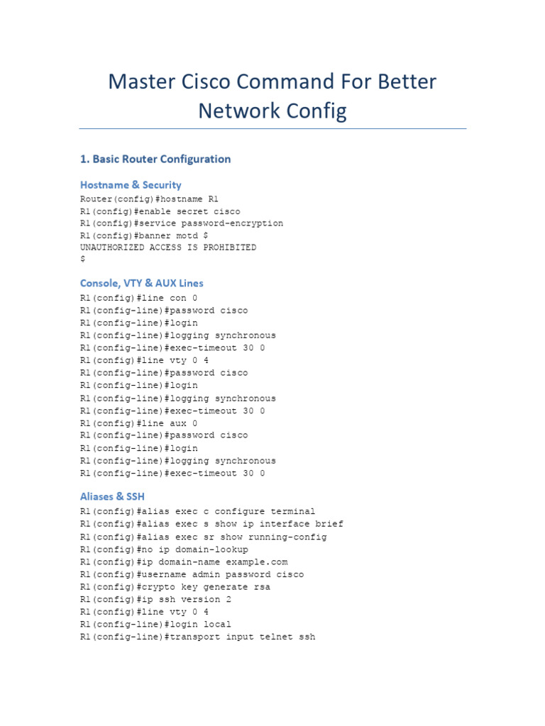 Master Cisco Command For Better Network Config | PDF | Communications  Protocols | Computer Networking
