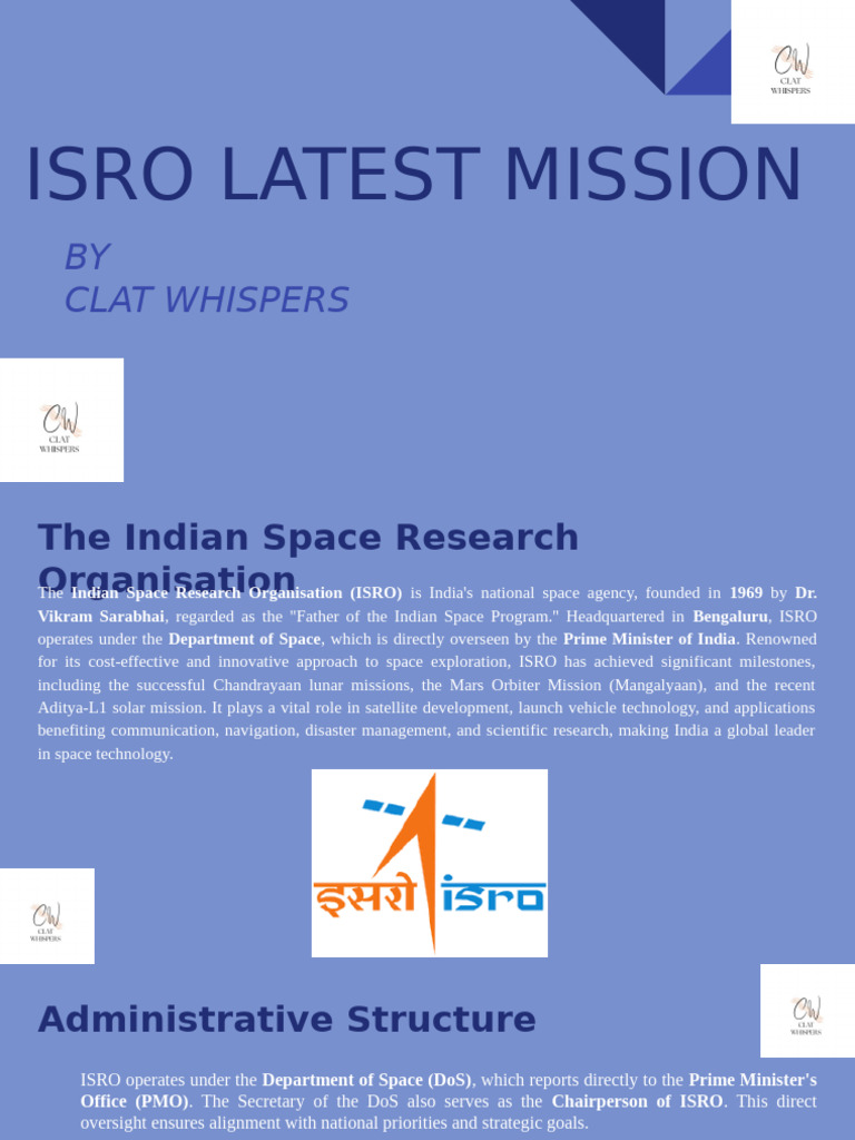 Clat Whispers - Isro Latest Mission | PDF | Space Exploration | Human ...