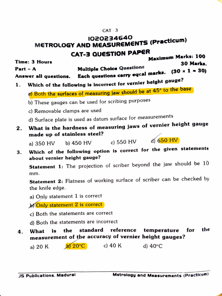 Metrology Practicum Question Paper | PDF
