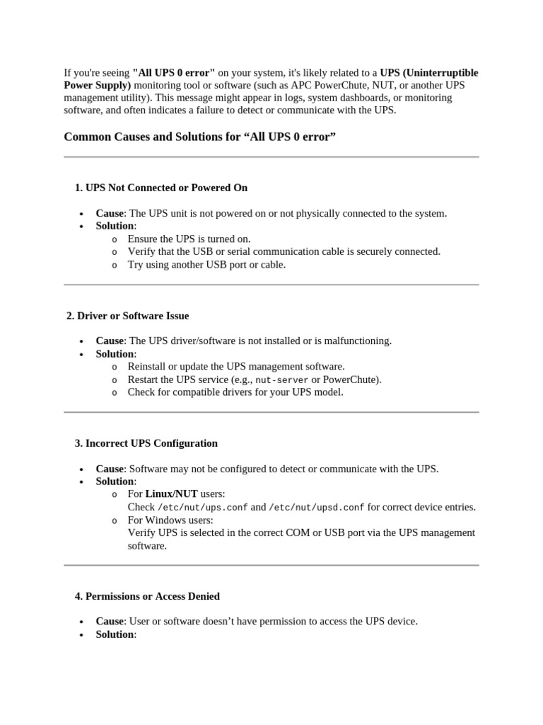 Resolving UPS Fault 0 Error | PDF