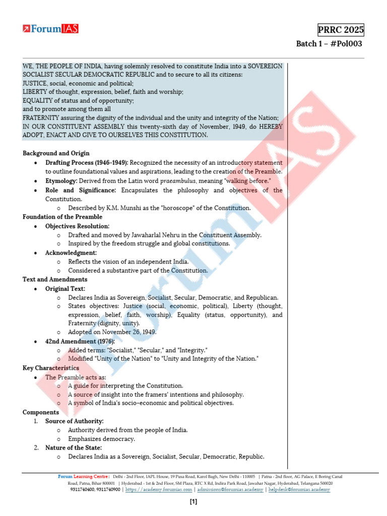 Sources and Significance of the Preamble | PDF | Government | Political ...