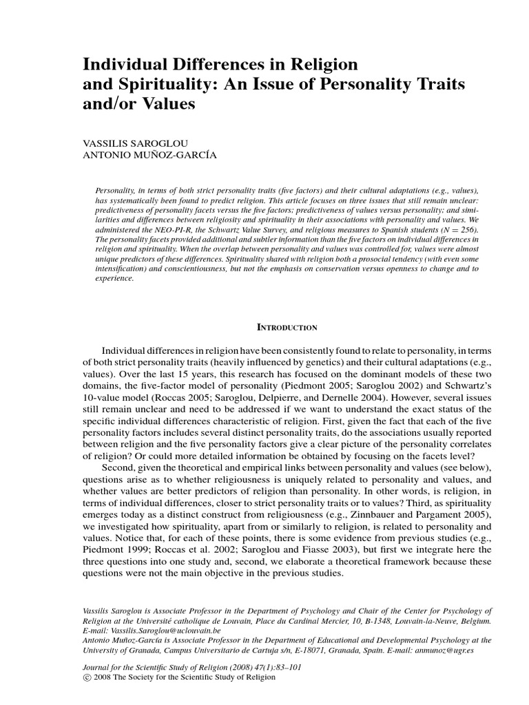 Individual Differences in Religion and Spirituality An Issue of ...
