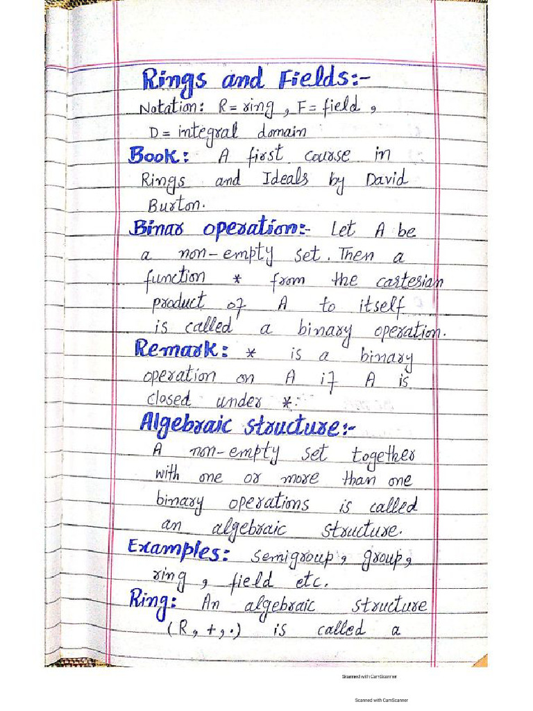 Book Ring Theroy Handwritten Notes | PDF