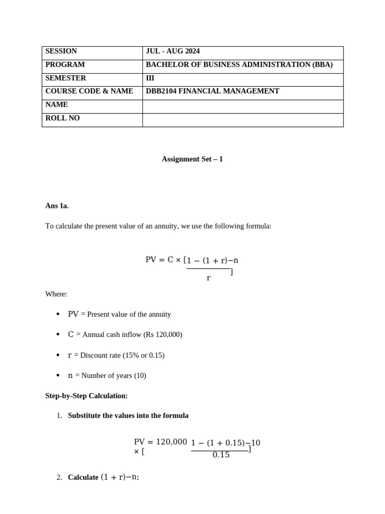 Financial Management Assignment Overview | PDF | Net Present Value ...