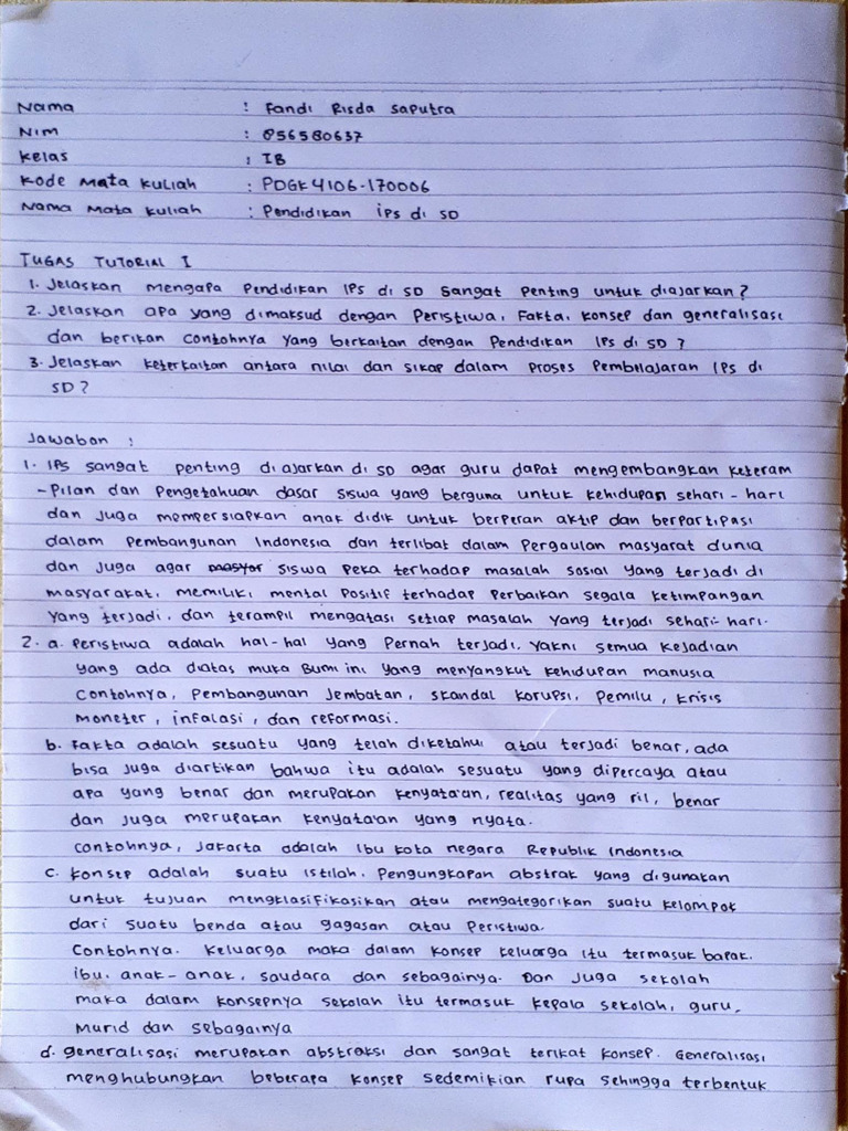 Tugas Tutorial 1 Pendidikan Ips Di SD | PDF