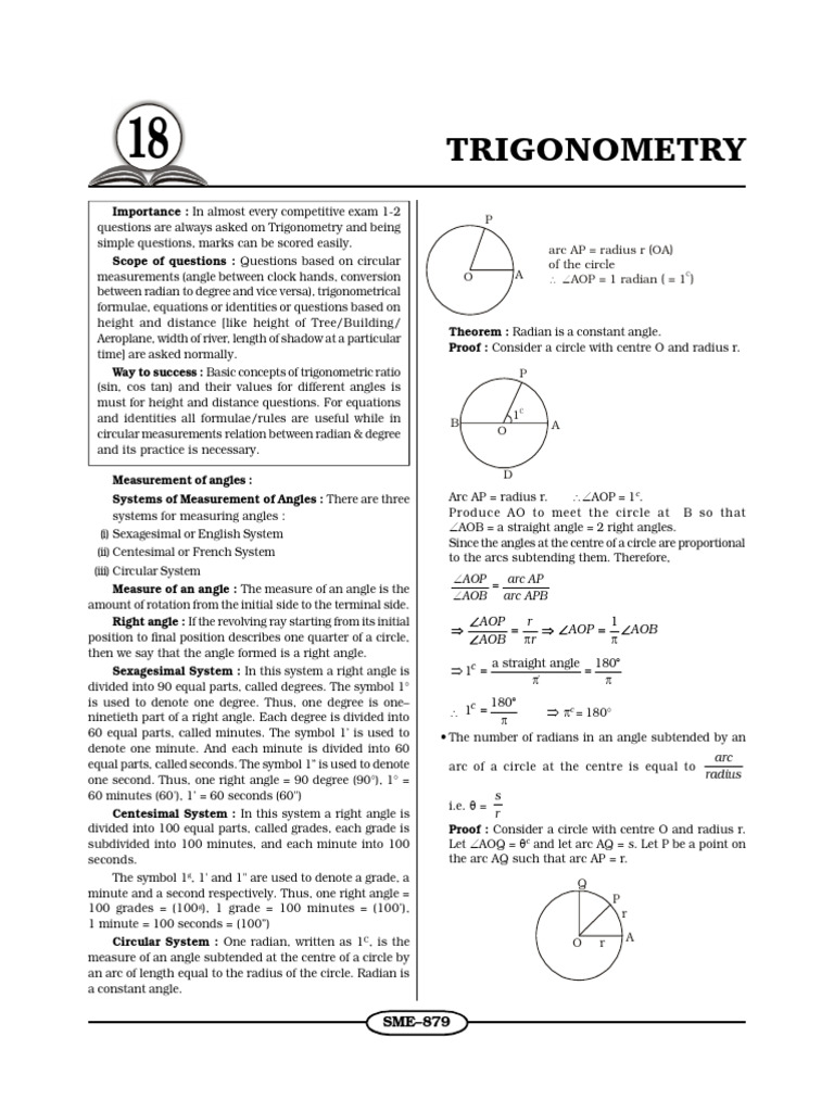 Angle Measurement Formulas for Class 11 | PDF | Circle | Trigonometry