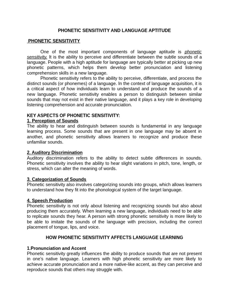 Phonetic Sensitivity and Language Aptitude | PDF | Phonetics | Phonology