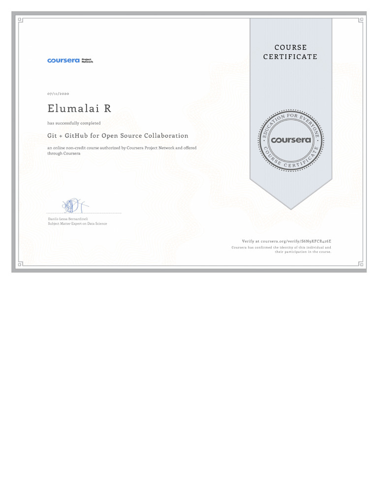 Git & GitHub Course Completion Certificate | PDF