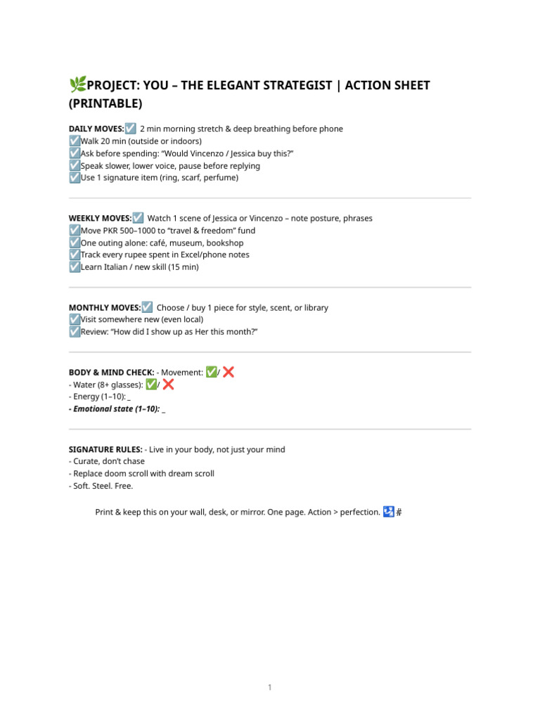 Elegant Strategist Action Sheet | PDF