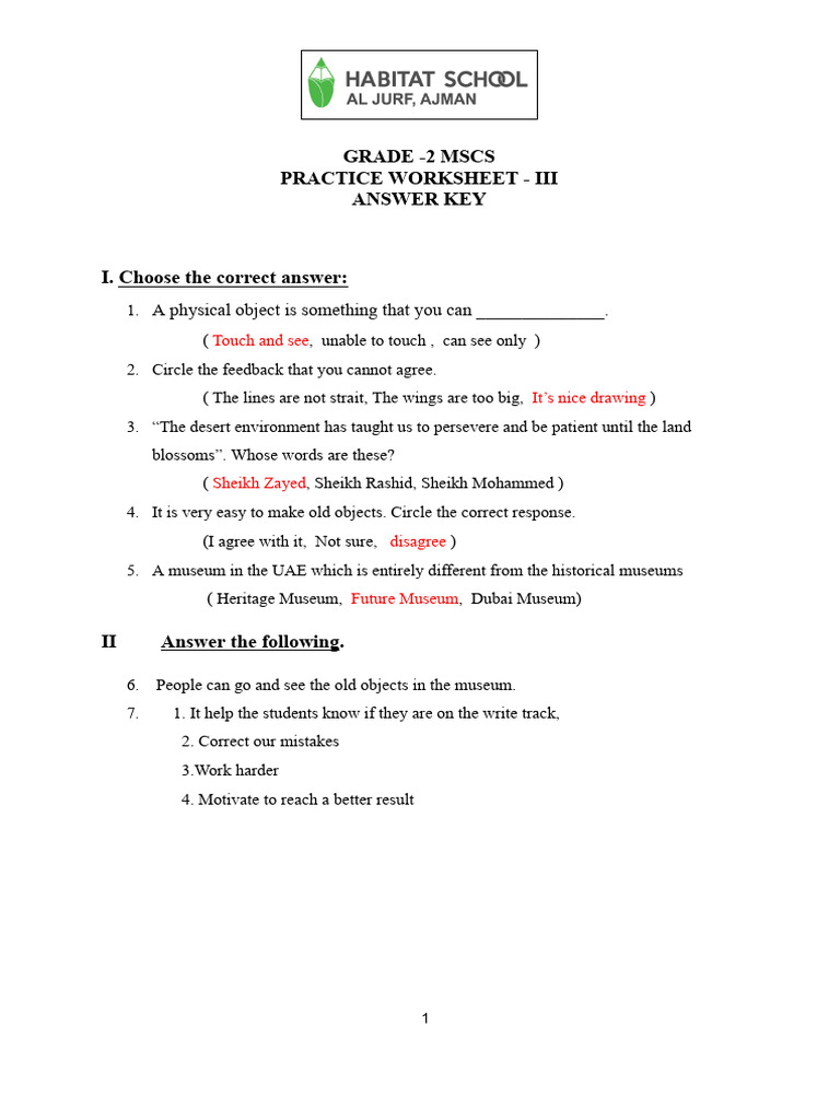 Mscs Practice Worksheet - III - Answer Key 1 | PDF