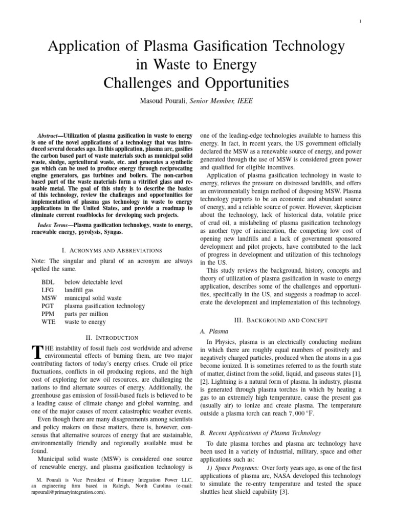 Plasma Gasification in Waste-to-Energy | PDF | Gasification | Waste