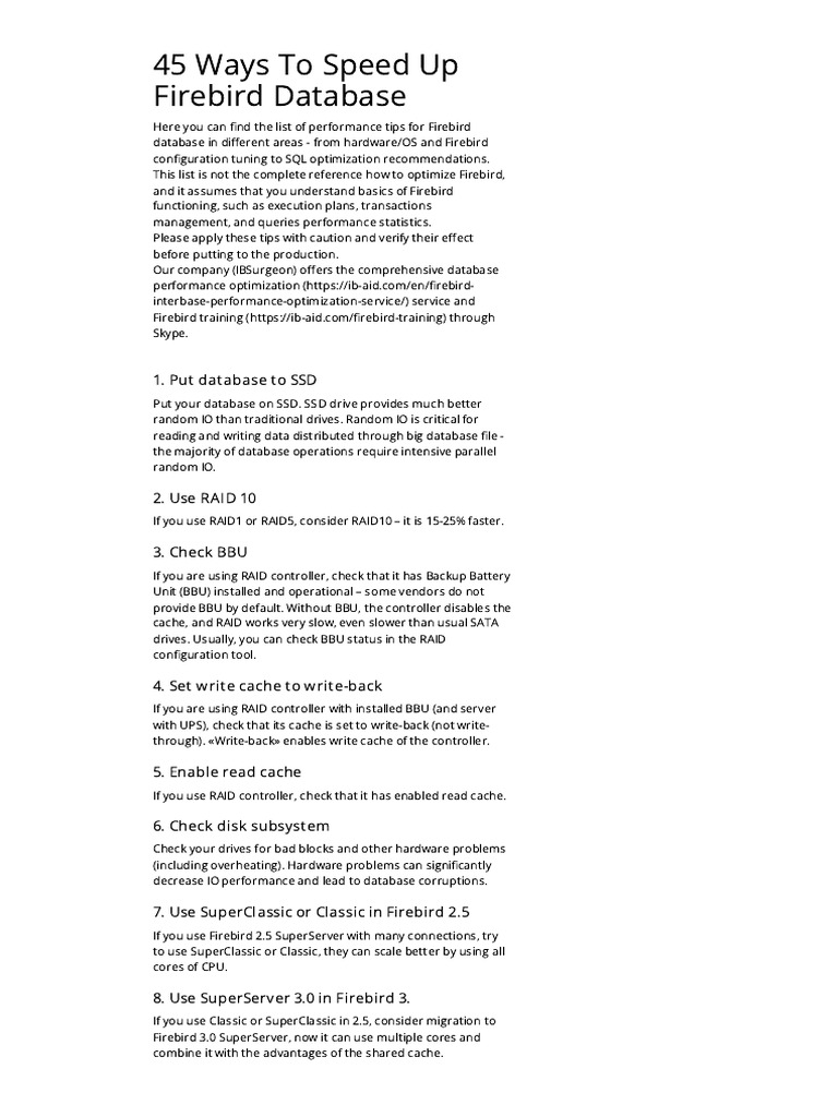 Firebird Database Performance Tips | PDF | Database Index | Computing