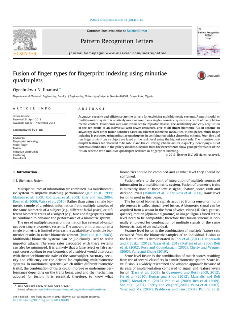 1 s2.0 S016786551300411X Main | PDF | Biometrics | Fingerprint