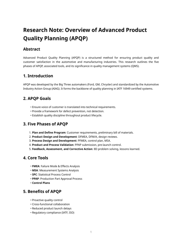 APQP Overview for Automotive Quality | PDF