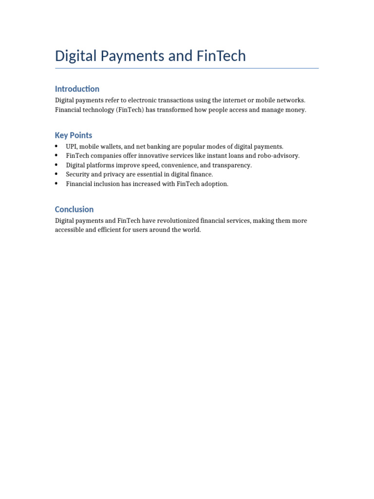 Digital Payments and FinTech | PDF