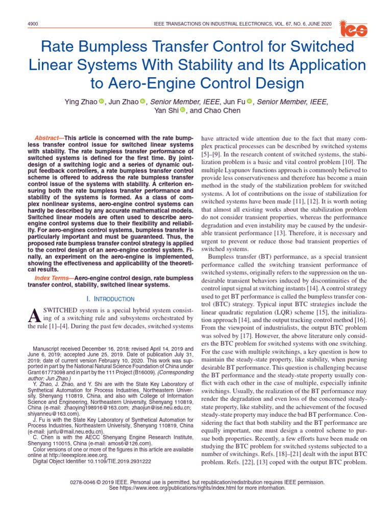 Rate Bumpless Transfer Control For Switched Linear Systems With ...