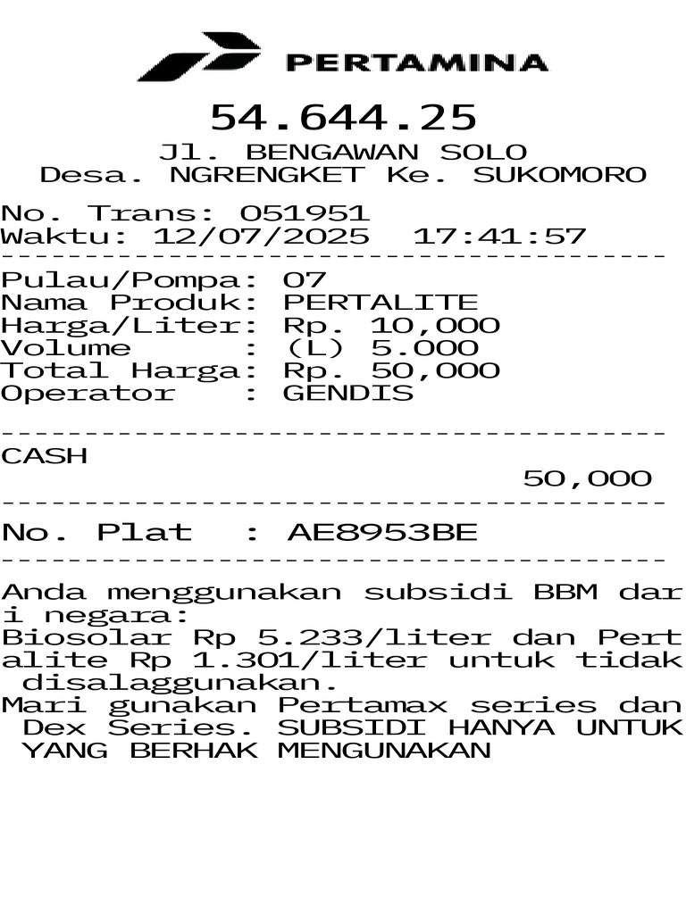 Nota Pembelian BBM di SPBU Nganjuk | PDF