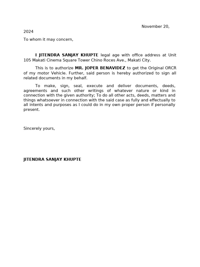 Authorization Letter Sample | PDF