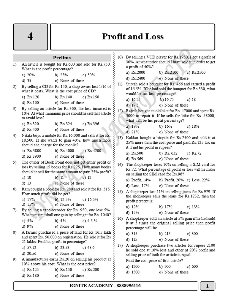 Profit and Loss - 19924138 | PDF | Prices | Percentage