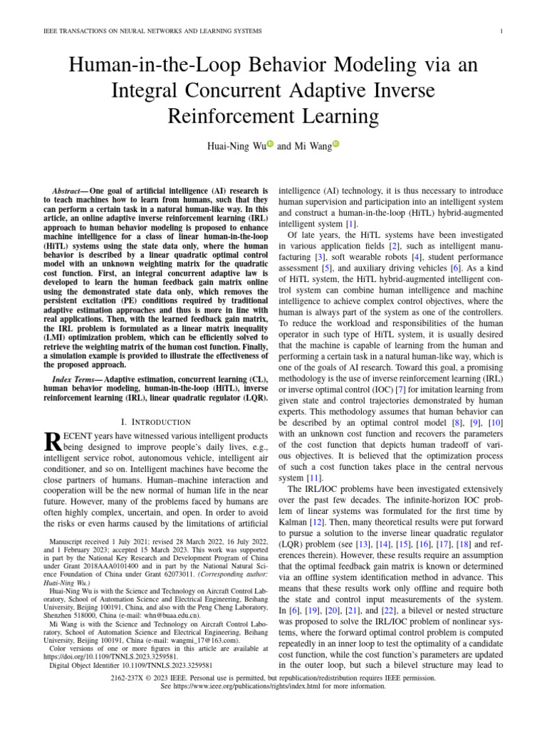 Human-In-The-Loop Behavior Modeling Via An Integral Concurrent Adaptive ...