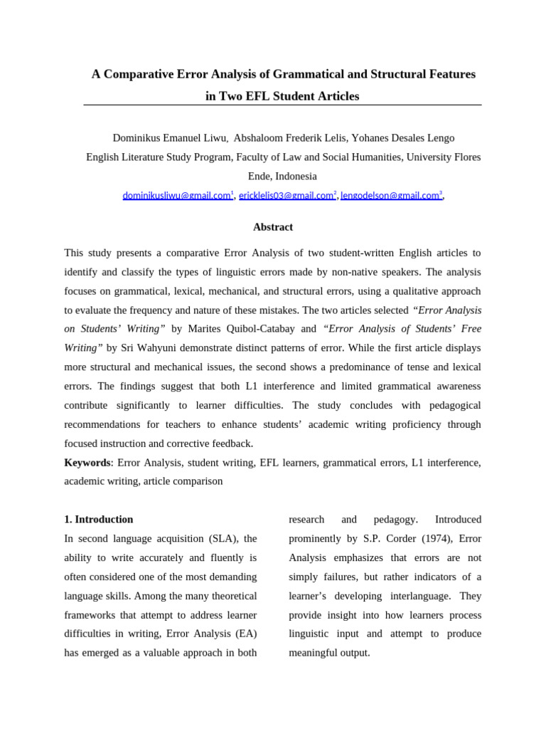 Error Analysis in EFL Student Writing | PDF | Second Language ...