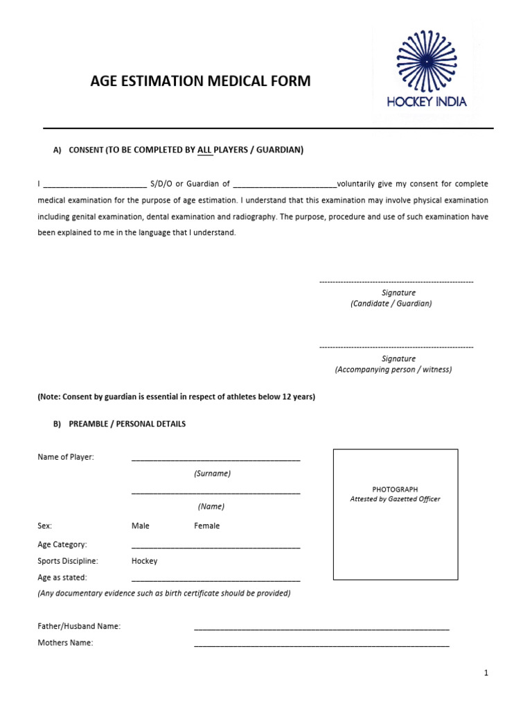 Hockey India Age Estimation Form | PDF | Radiology | Medical Specialties