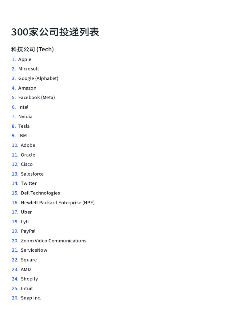 300 Company Submission List by Sector | PDF | Economy Of The United ...