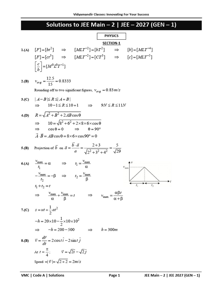 JEE Main 2027 Solutions for Physics & Chemistry | PDF | Electron ...