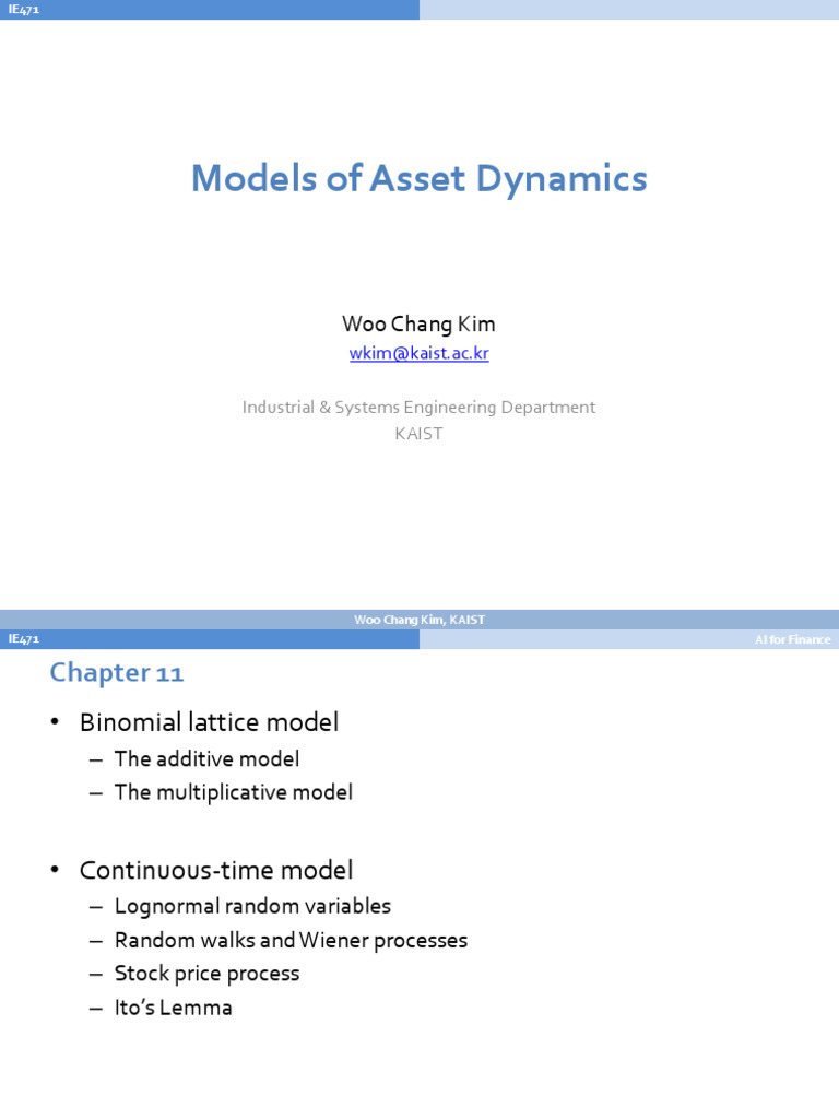 Asset Dynamics Models in Finance | PDF | Probability | Probability Theory