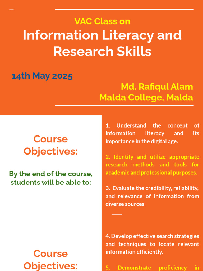 VAC On Information Literacy and Research Skills | PDF | Information ...