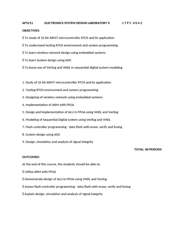 Ap5211 Electronics System Design Laboratory Ii L T P C 0 0 4 2 | PDF
