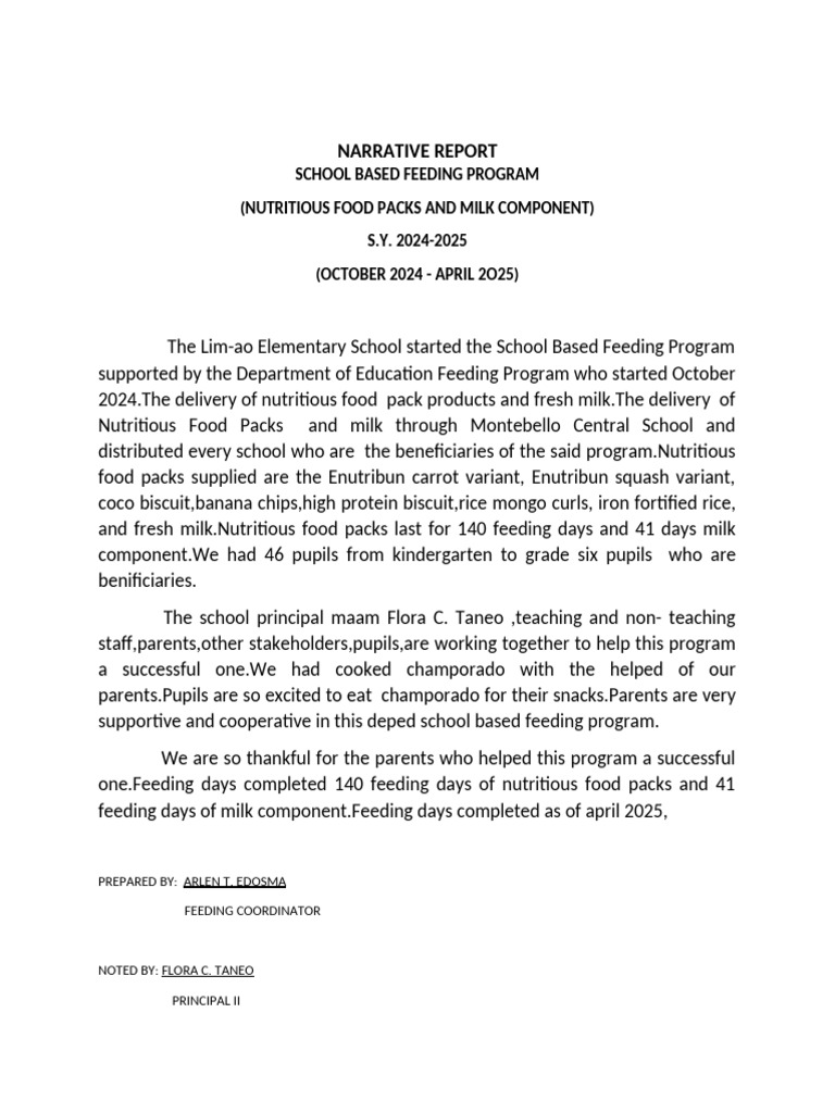 School Feeding Program Report 2024 | PDF