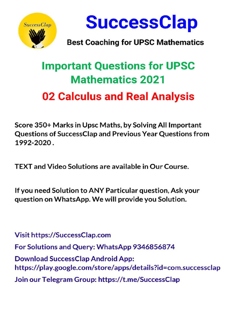 B Calculus and Real Analysis Imp Qns SuccessClap | PDF