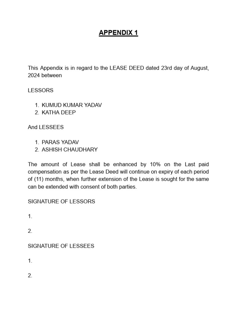 Lease Deed Appendix Details | PDF