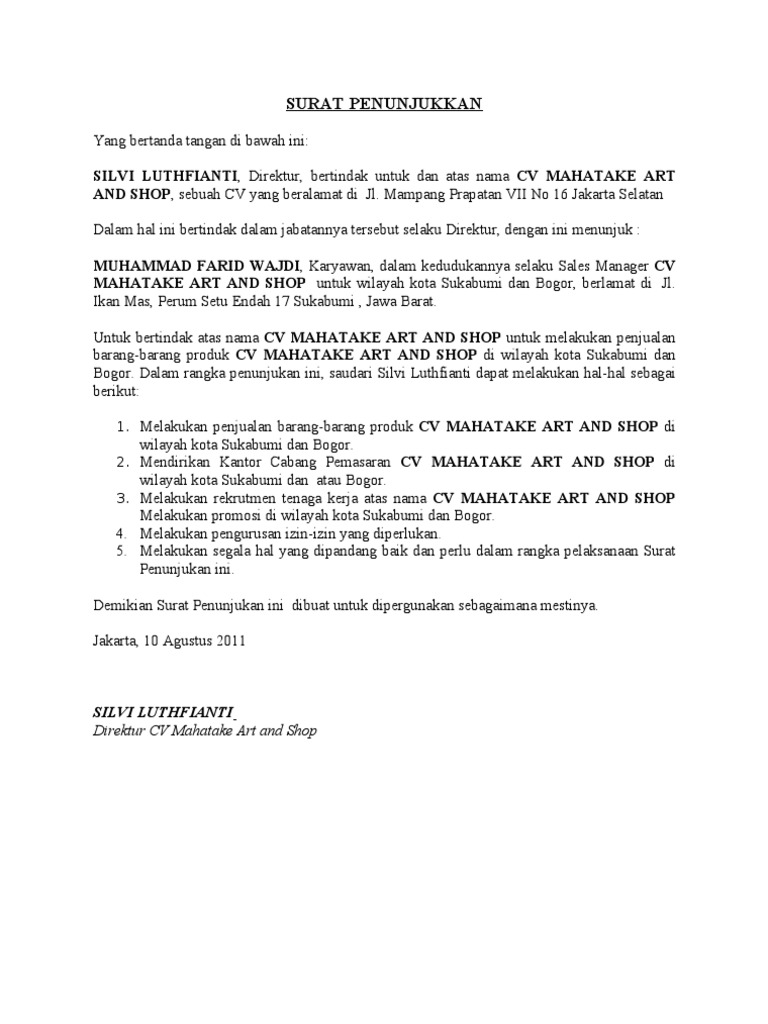 Surat Penunjukkan Cabang Sukabumi