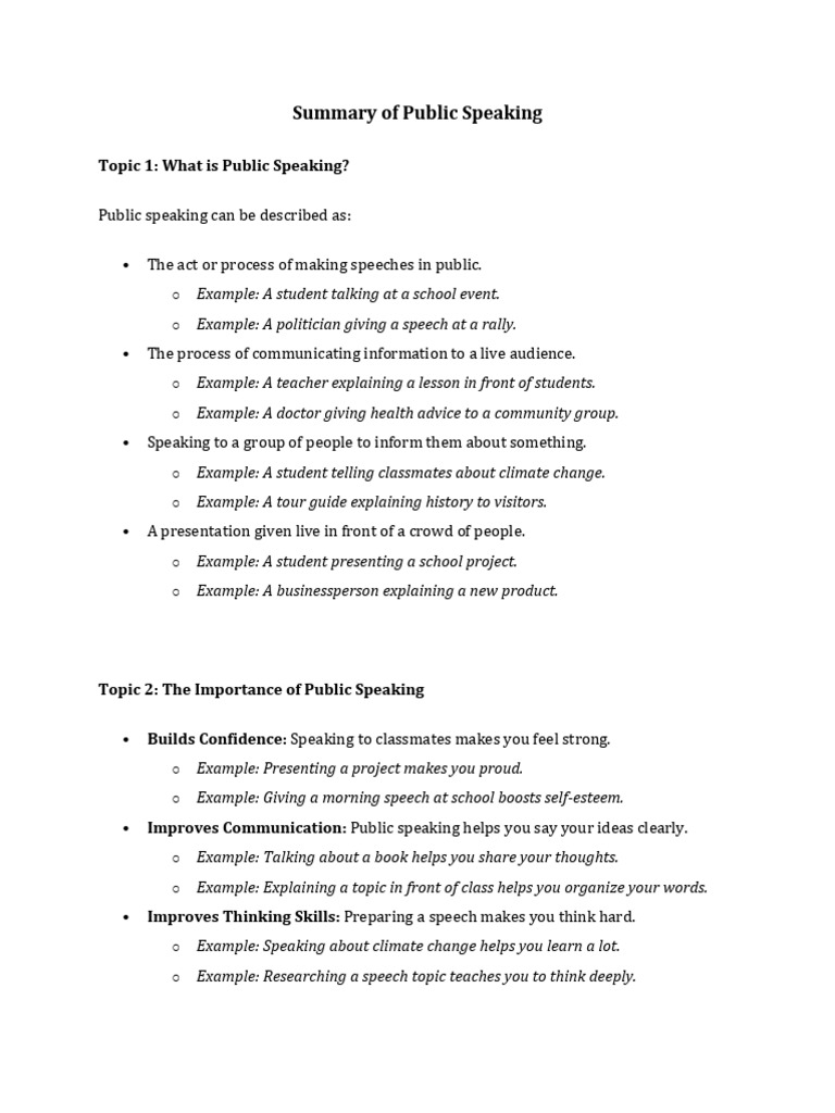 Public Speaking Essentials Summary | PDF | Nonverbal Communication ...
