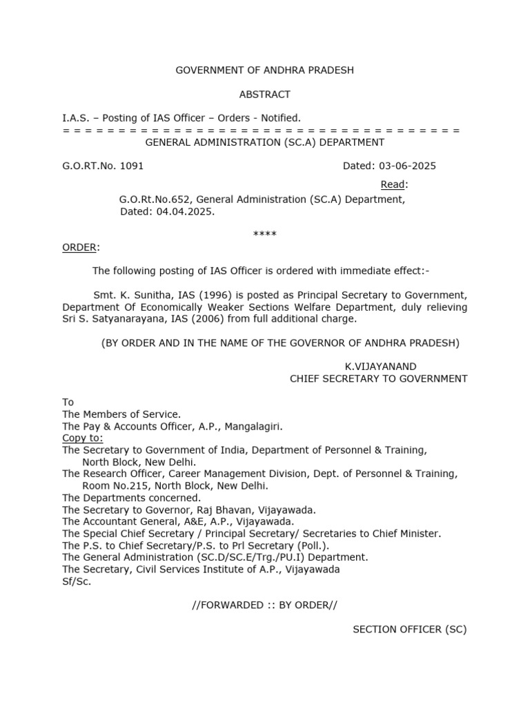 IAS Officer Posting Orders in AP | PDF