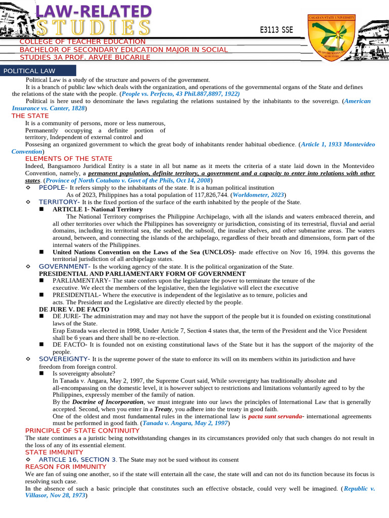 Overview of Political Law Concepts | PDF | Separation Of Powers | Treaty