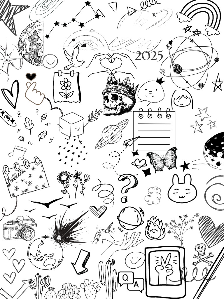 Black and White Simple Cute Doodle Style 2024 Monthly PlannerVGH | PDF