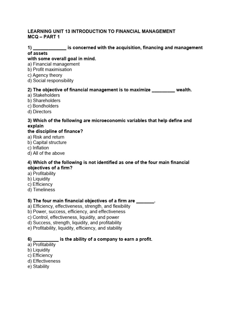 Financial Management MCQs and Concepts | PDF | Dividend | Equity (Finance)