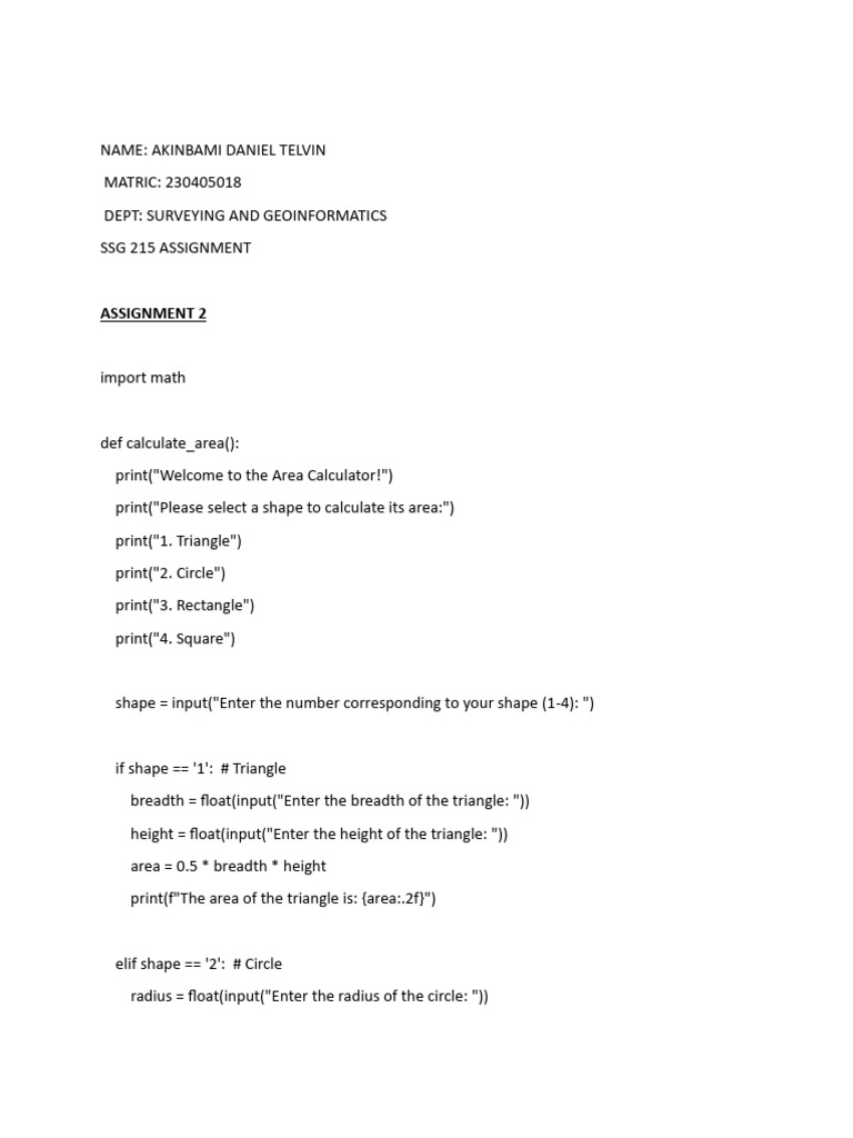 Area and Game Calculation Scripts | PDF | Area | Length