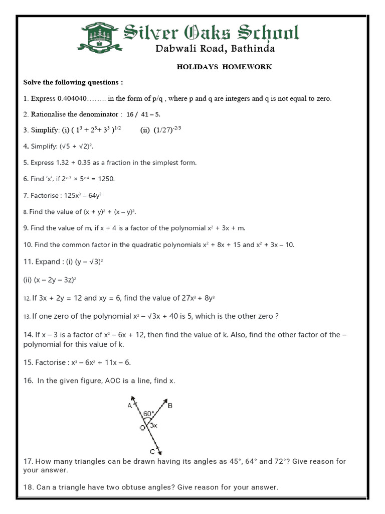Math Homework: Fractions, Factorization, and Geometry | PDF